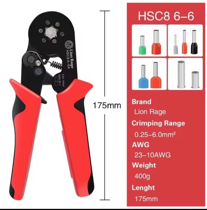 Кліщі (крімпер)для обтискання втулкових наконечників 0,25-10 мм