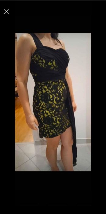 Sukienka żółto czarna w koronkę