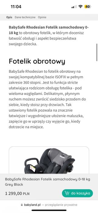 Fotelik samochodowy BabySafe Rhodesian