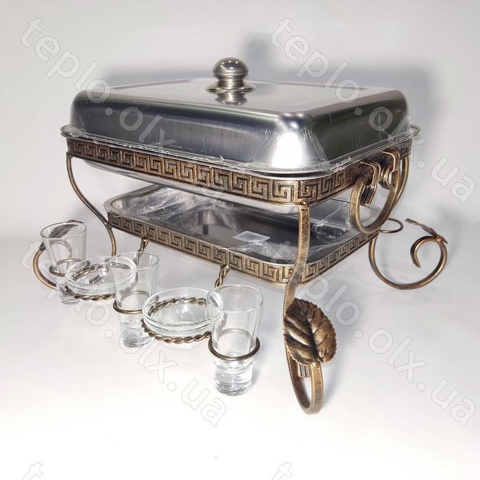 Садж ФАРАОН прямоугольный 40*30 см для шашлыка 4 соус, 6 рюмок + щипцы