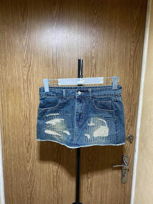 Джинсовая мини юбка distressed Y2K низкая посадка L