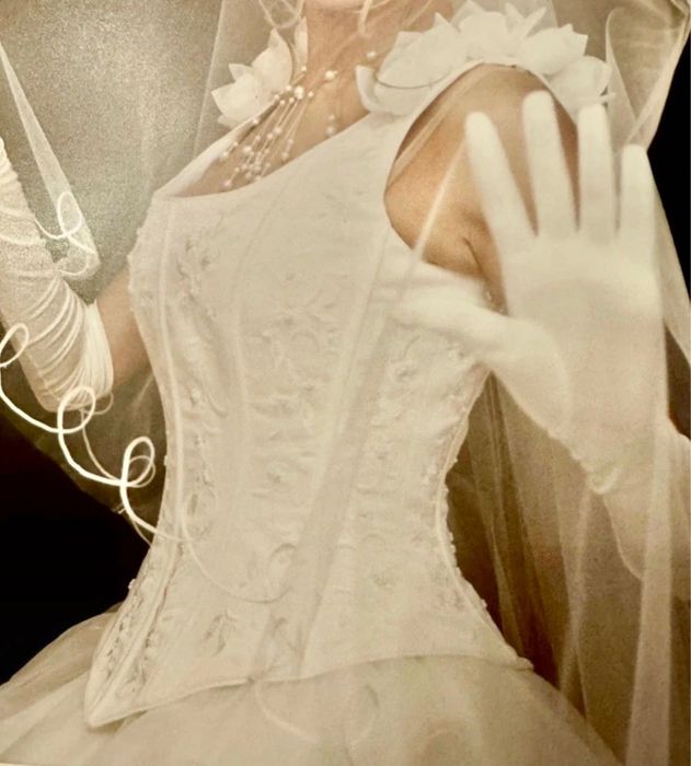 Vestido de noiva princesa+ véu catedral em tule cristal brilhante