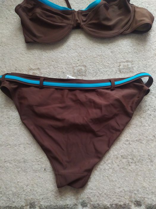 Kostium kąpielowy dwuczęściowy/bikini/opalacz czekoladowo-turkusowy r