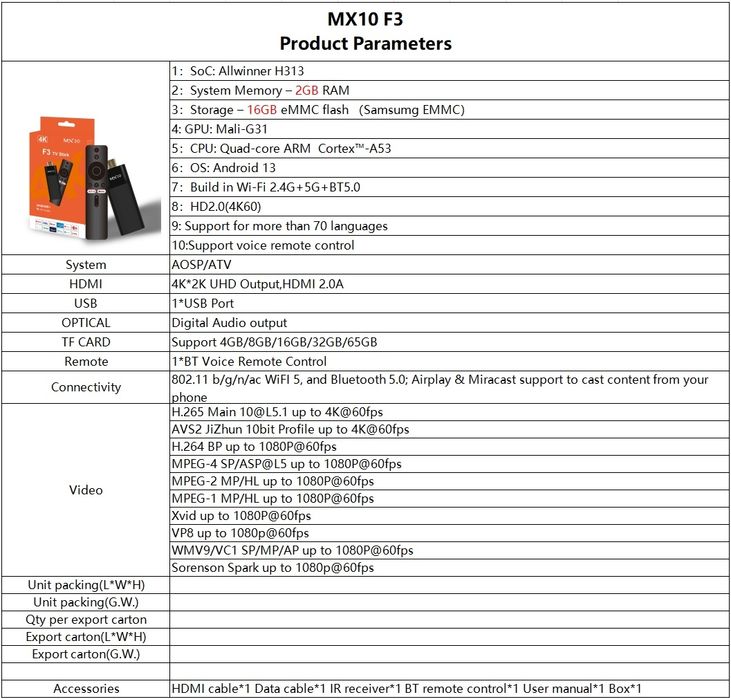 Смарт тв Android приставка  F3MX10 2GB/16GB