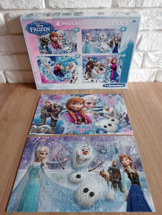 Puzzle 4 w 1 Kraina Lodu (Clementoni) + gra karciana + 160 el. (Trefl)
