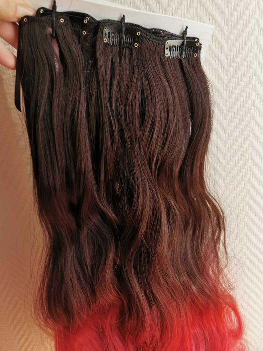 Doczepiane włosy clip in 65 cm ombre brąz czerwień