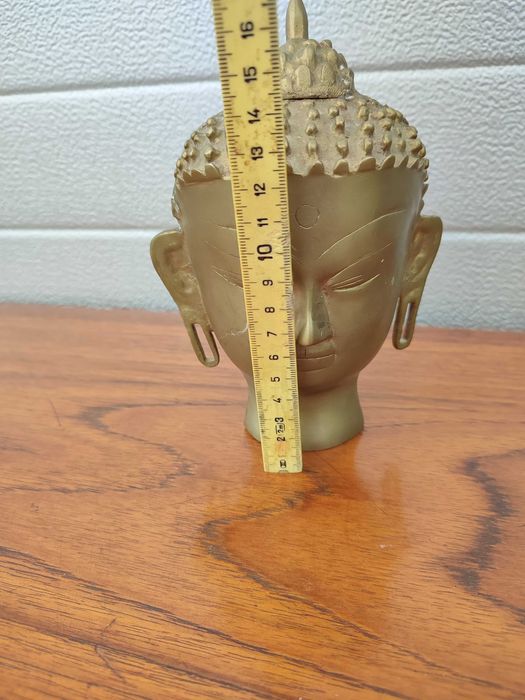 Mosiężna Głowa Buddy Masywna - Ciekawa - Vintage - design -R