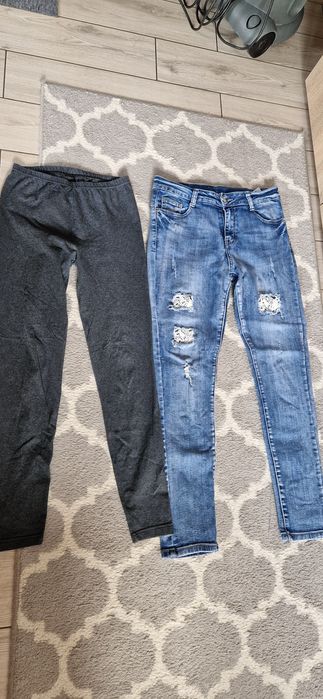 Spodnie L Jeans z dziurami i koronką