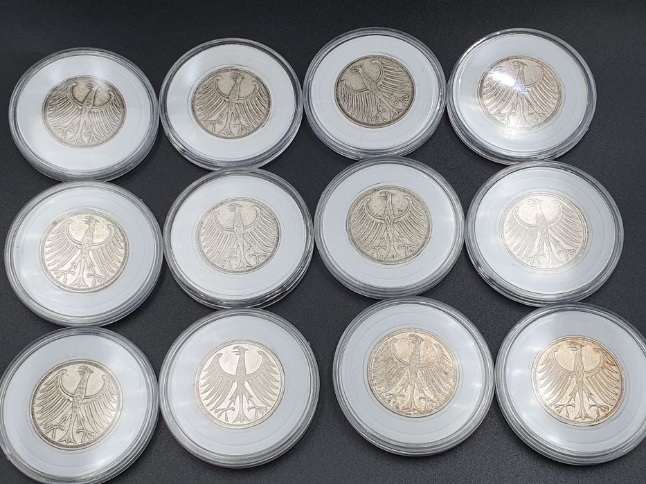12szt monety srebro 5 mark marek niemcy deutschland kolekcja