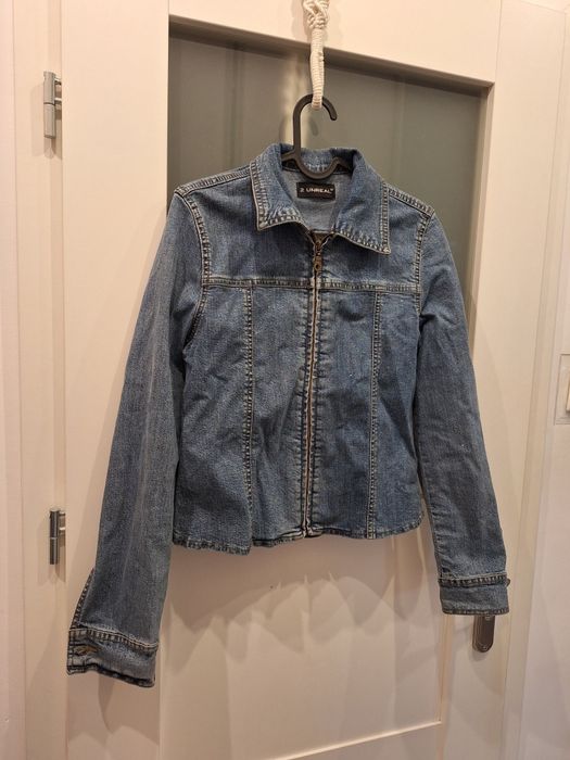 Kurtka dżinsowa jeansowa vintage denim z suwakiem z brokatem bawełniana