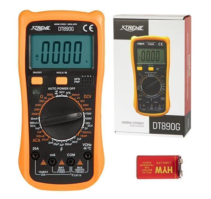 Uniwersalny miernik cyfrowy tester diod multimetr + przewody DT890G