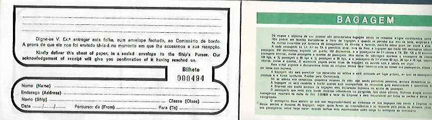 EIN- INSULANA - Bilhete de passagem antigo1971 - marinha