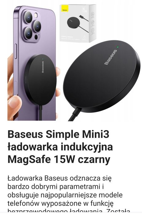 Baseus mini ładowarka indukcyjna Magsafe do IPhone 15W.Nowa.Polecam.
