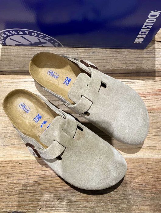 Birkenstock Boston Clog Miękka Wkładka Zamszowa Taupe Unisex Buty Nowy Rozmiar EU38