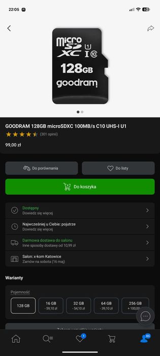 GOODRAM 128GB microSDXC 100MB/s C10 UHS-I U1 z adapterem bardzo szybka