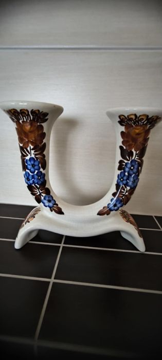 Świecznik ceramika fajans koło kwiaty