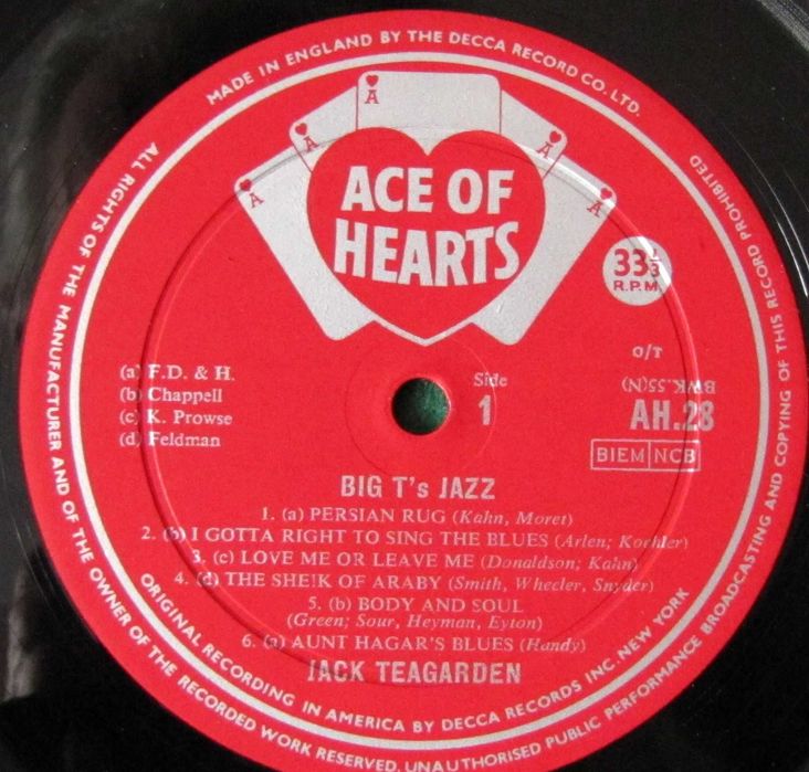 Jack Teagarden ~ vinyl ~ AH 28 ~ stan BDB