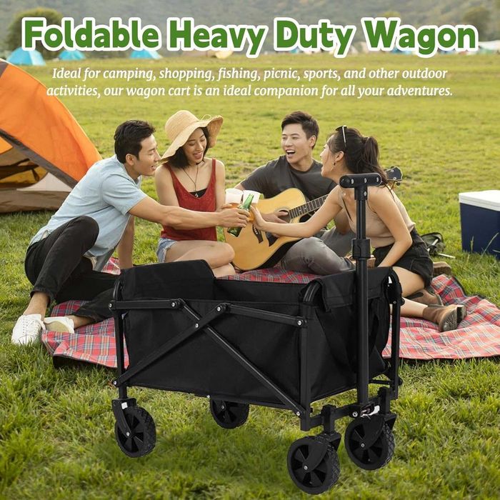 Carrinho de Camping Dobrável com Rodas| Trolley de Transporte Portátil para Praia, Jardim, Pesca e Compras | Wagon Dobrável para Exterior