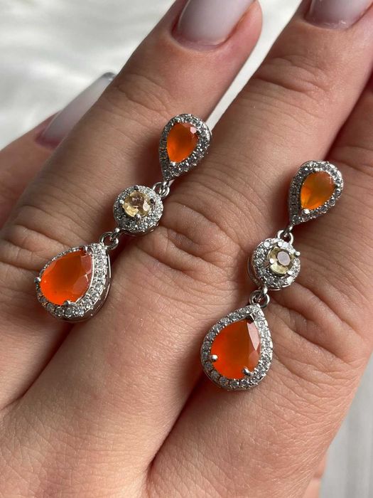 Серьги с желтым сапфиром и сердоликом серебро 925 пробы