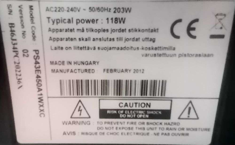 TV Samsung (43”) Avariada - Ideal para Peças ou Reparo