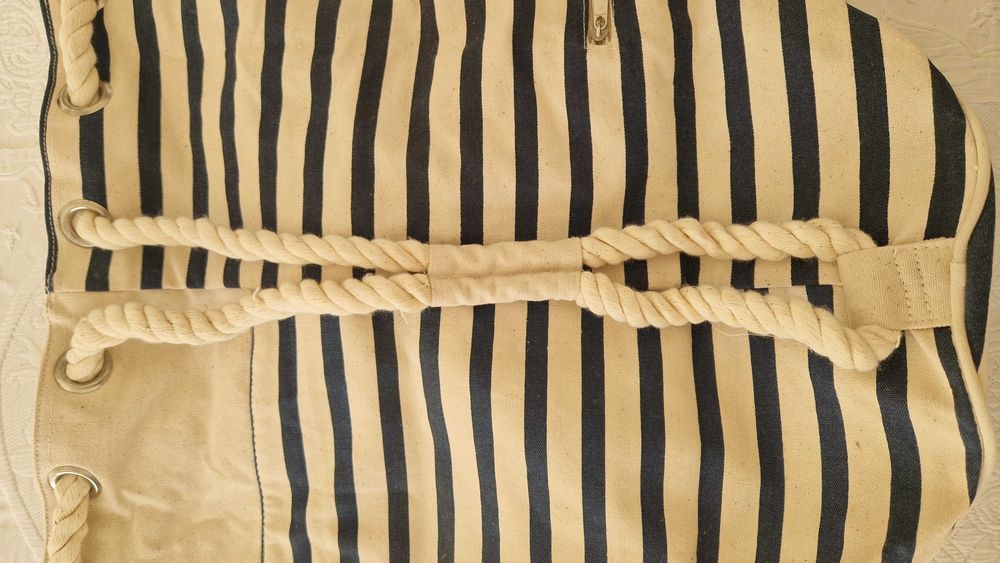 Saco La Redoute às riscas beje e azul escuro