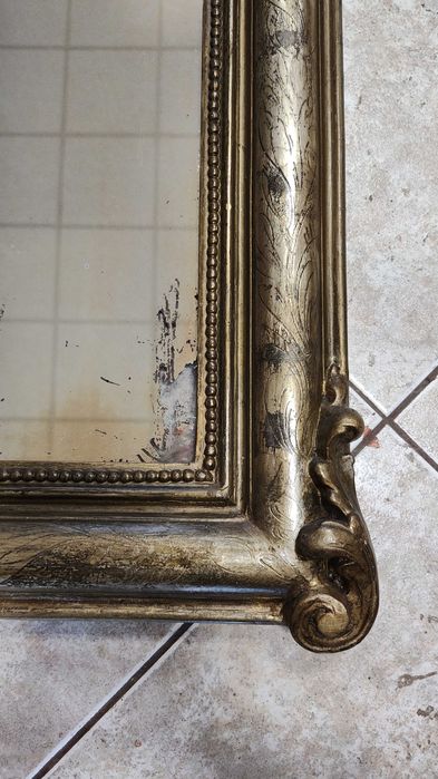 Srebrne stare lustro antyk - stara tafla i srebrzona rama