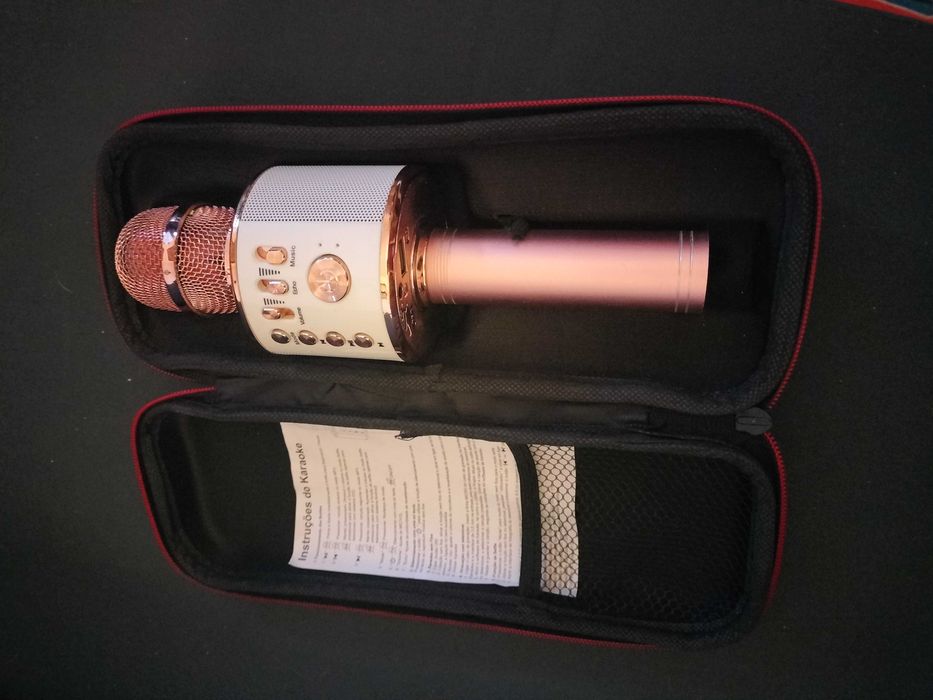 Microfone de karaoke portátil – como novo, com estojo