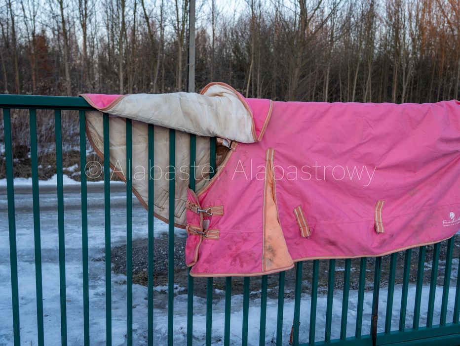 Różowa derka padokowa z kapturem 100g 135 cm