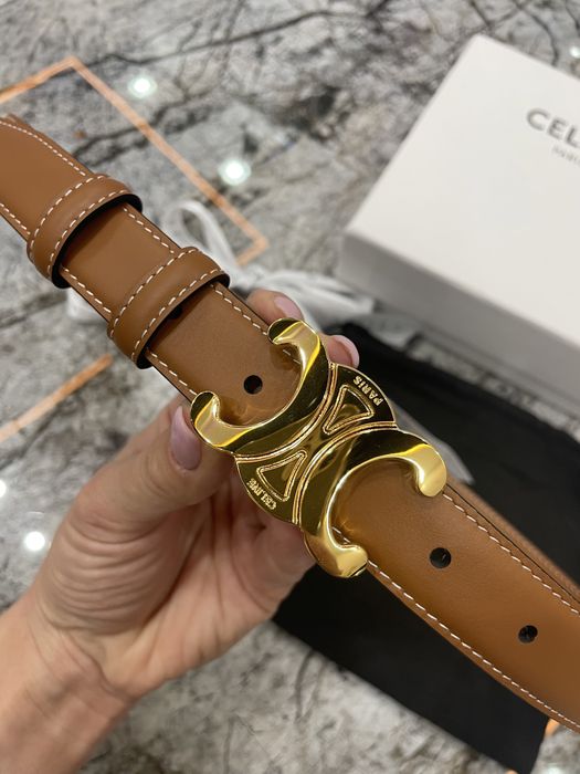 Pasek skórzany Celine Medium Triomphe brązowy 2,5 cm