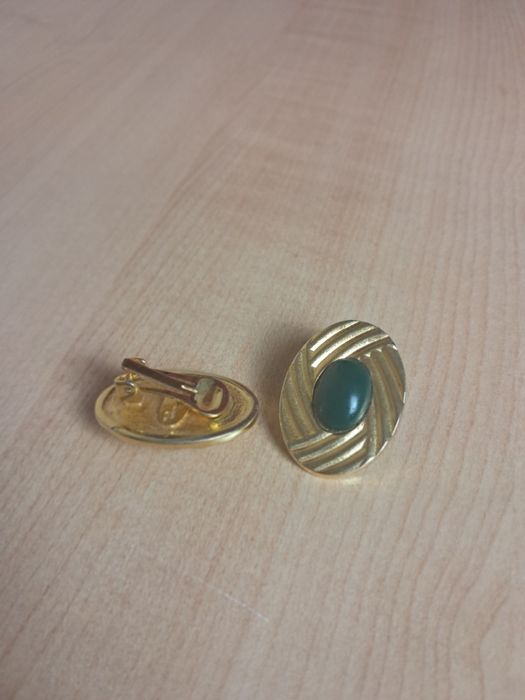 Kolczyki Klipsy Złote Zielone