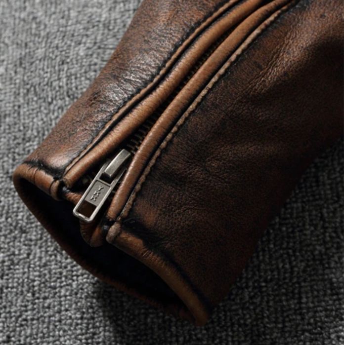 Męska skórzana ramoneska bikerka kurtka vintage sportowa