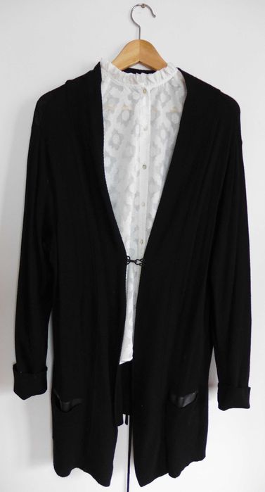 Cienki rozpinany sweter narzutka włóczkowy kardigan długi XL 42 L 40