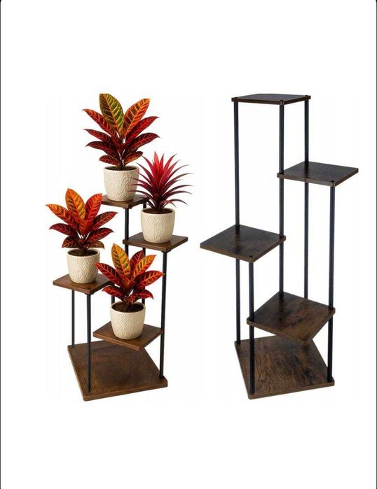 NOWY KWIETNIK STOJĄCY Stojak na Kwiaty Rośliny Regał Metal Drewno Loft