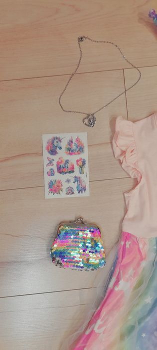 Nowa sukienka tęczowa jednorożec tiul 4-5, 104-110 urodziny bal