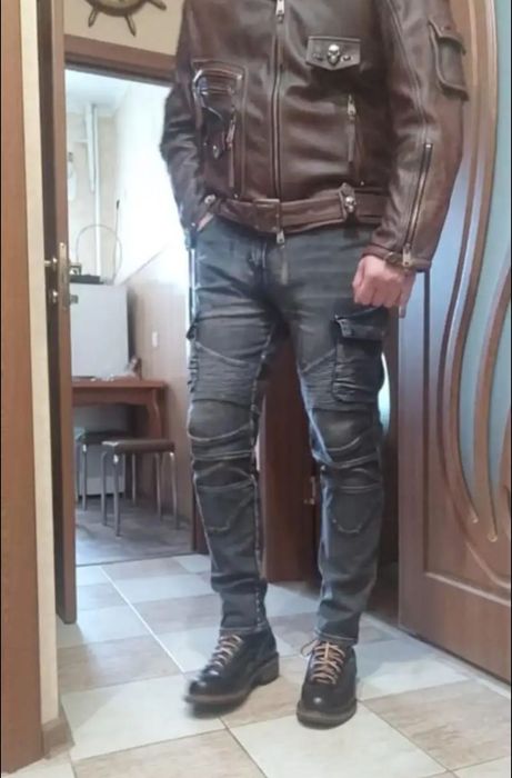 Чоловічі мото джинси з кишенями, щільні штани денім