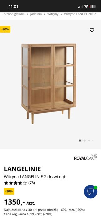 Witryna gablota dębowa Jysk Langelinie