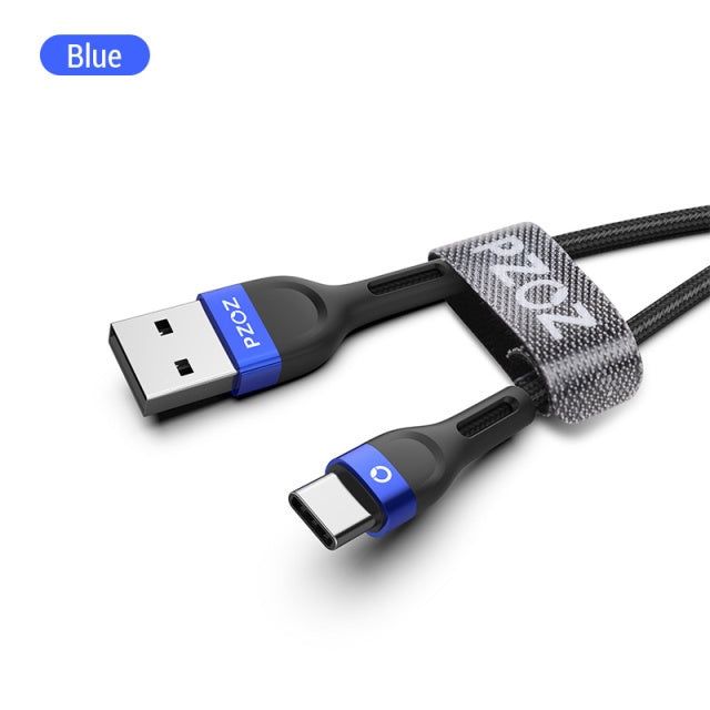 Кабель PZOZ USB Type-C,3м. Шнур для заряджання у тканинному обплетені