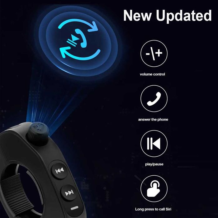 Comando Remoto Bluetooth V5.3 para Capacete de Motocicleta Controlo de Música Chamadas e Assistente de Voz novo