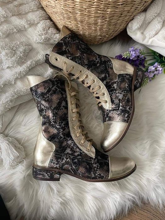 Eleganckie botki workery wężowe dwa wzory skóra naturalna
