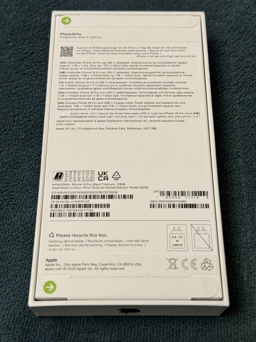 Apple iPhone 16 Pro 128GB фіз.сім Новий, Запакований