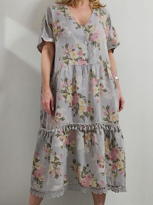 Льняное ярусное платье миди оверсайз Francesca Bettini лён