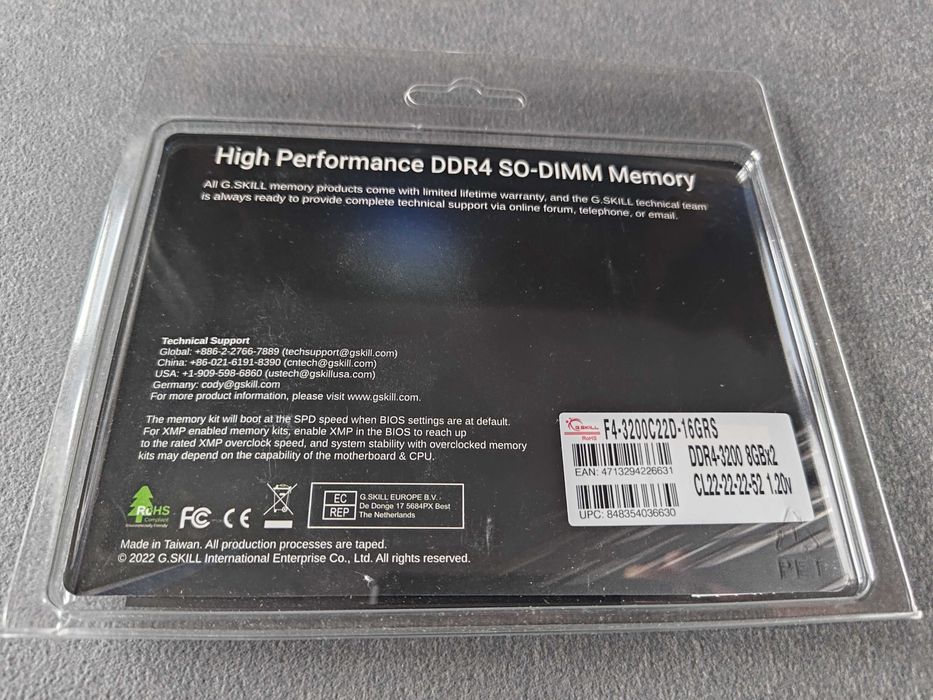 G.SKILL Ripjaws 2x8GB 3200MHz DDR4 CL22 SODIMM