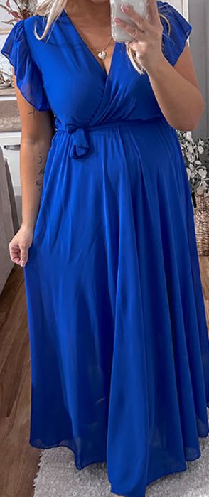 Maxi sukienka plus size rozkloszowana. Chabrowa