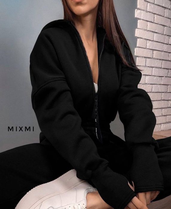 Жіночий флісовий спортивний комбінезон з капюшоном та довгим рукавом