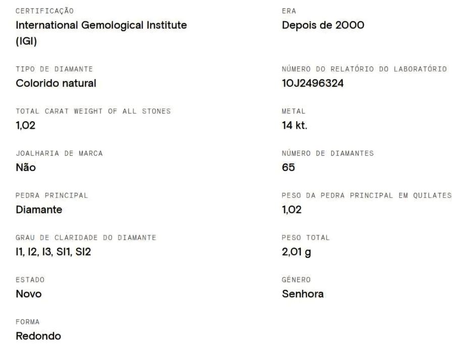 Pingente 14 kt. - 1.02ct. tw. Diamante (Colorido natural) certificado