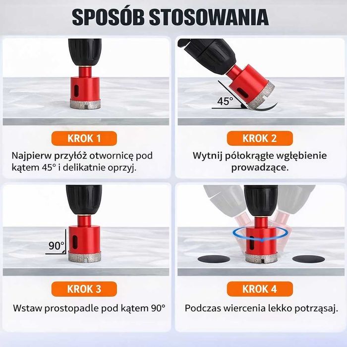 Zestaw 12 szt.  (6–35 mm) wierteł diamentowych do szkła, betonu ITP.