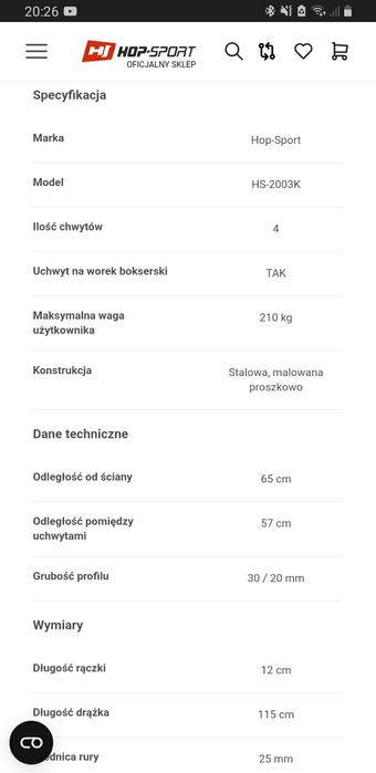 Drążek do podciągania HS-2003K do ściany