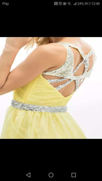 Żółta zwiewna długa sukienka, kanarkowa suknia na wesele, lato rozm S