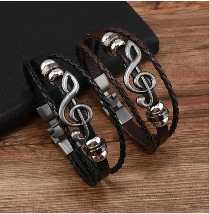 Чоловічий браслет   у вигляді музичної ноти, темно коричневий.
