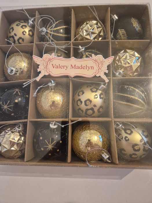 Bombki choinkowe Czarno Złote Nietłukące Glamour Ozdoby 16 szt